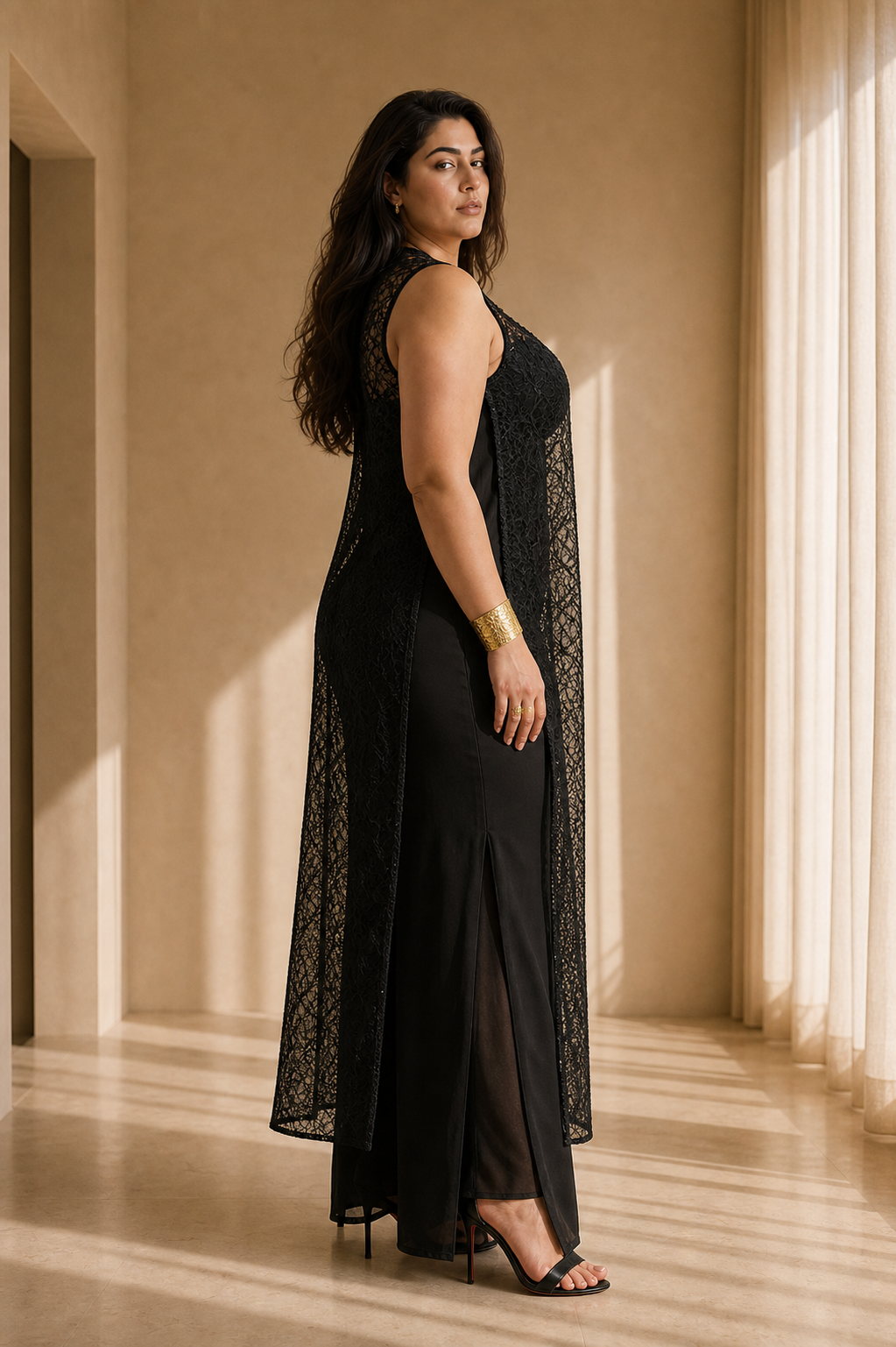 Black Sheer Corded-Lace Dress