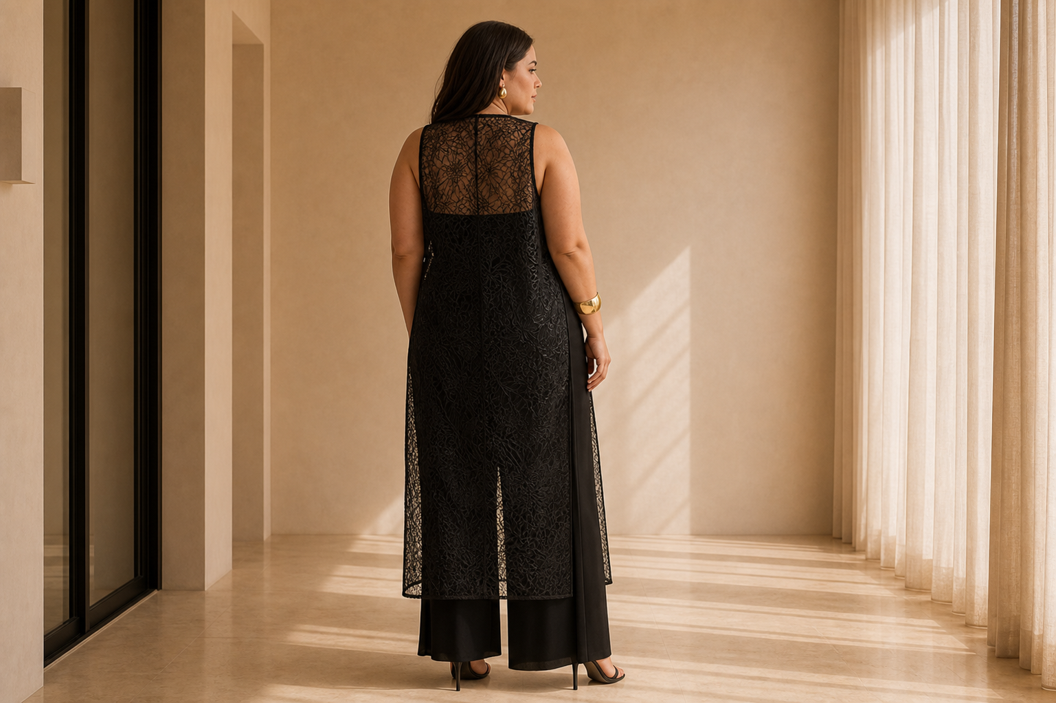 Black Sheer Corded-Lace Dress