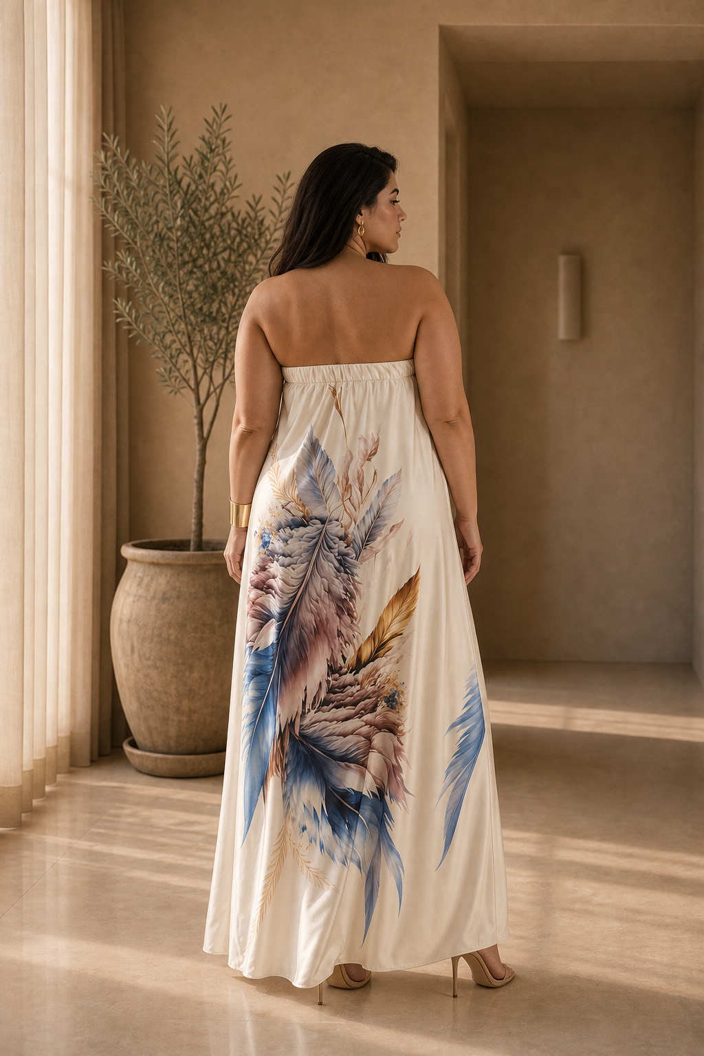Strapless Satin Dress with Kimono