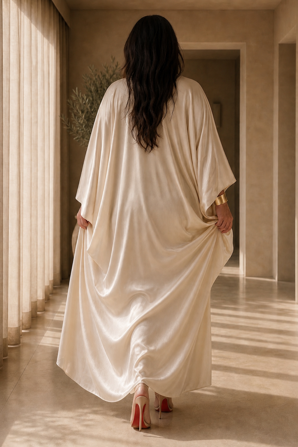 Strapless Satin Dress with Kimono