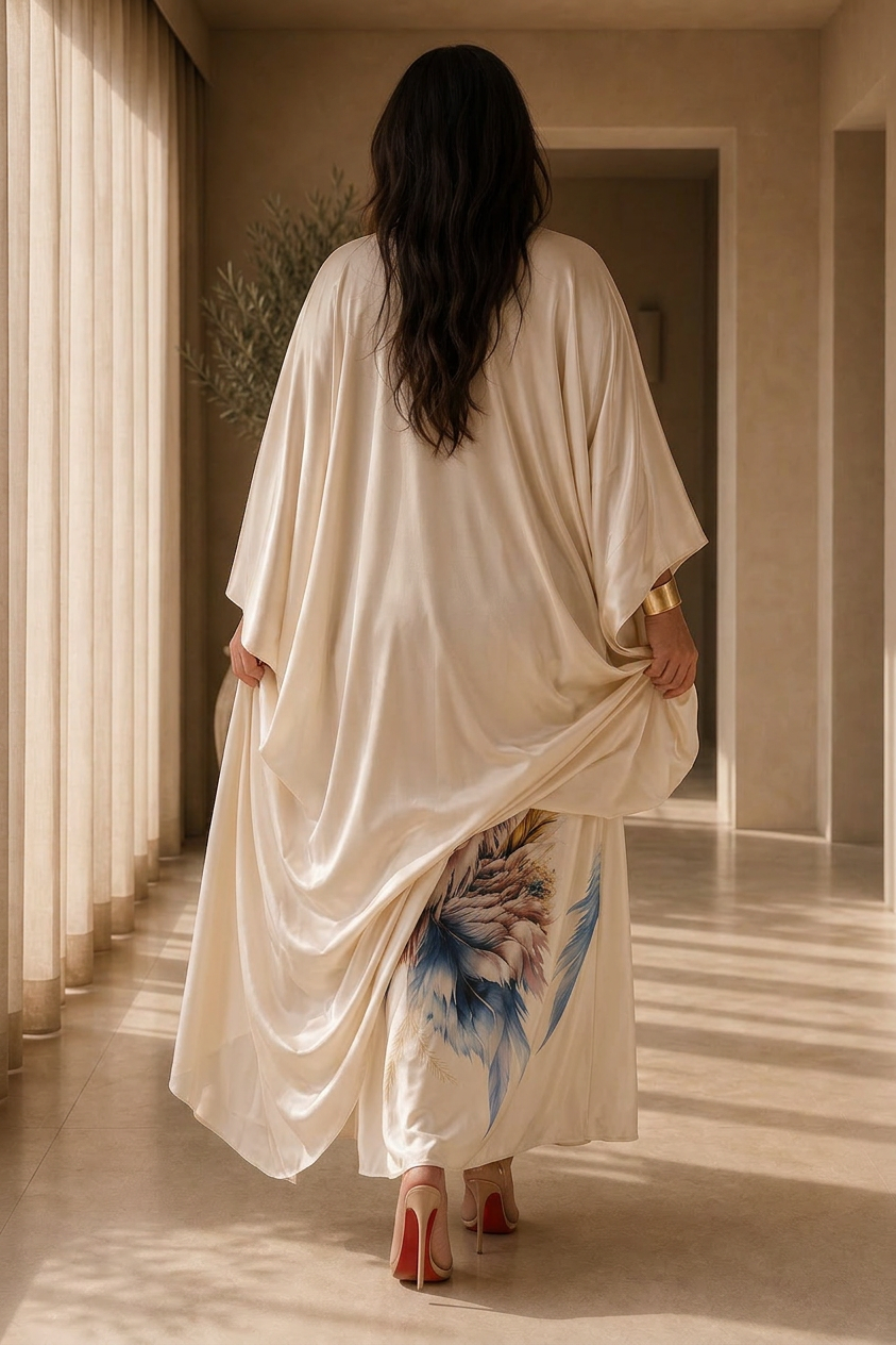Strapless Satin Dress with Kimono