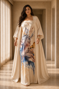 Strapless Satin Dress with Kimono